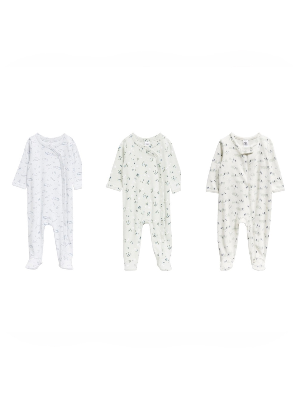 NORDSTROM Set of 3 Baby Printed Footed Cotton One-Pieces